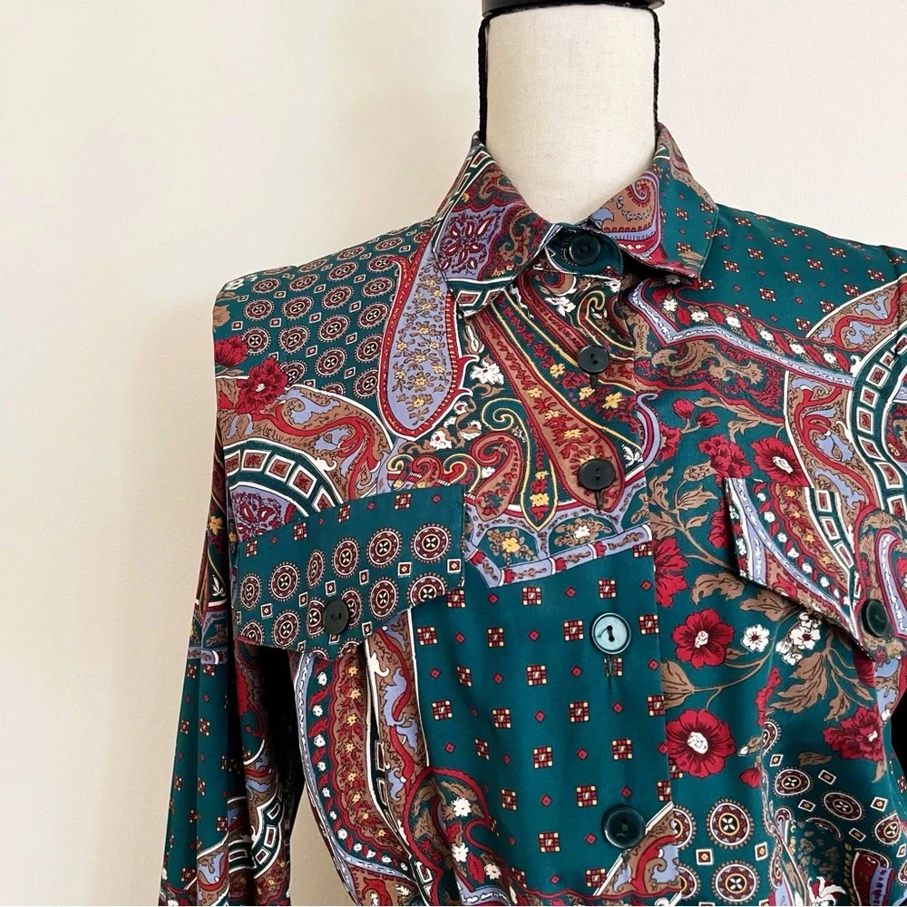 SOLD :: Vintage 80s Paisley Patterned Shirt Dress - Picture 2 of 5